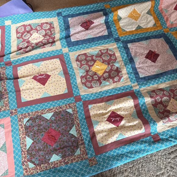 Handmade Quilt Blanket Quilted Squares 78 By 42” - Picture 8 of 8